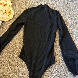 SHEIN Black Ribbed Long-Sleeve Bodysuit